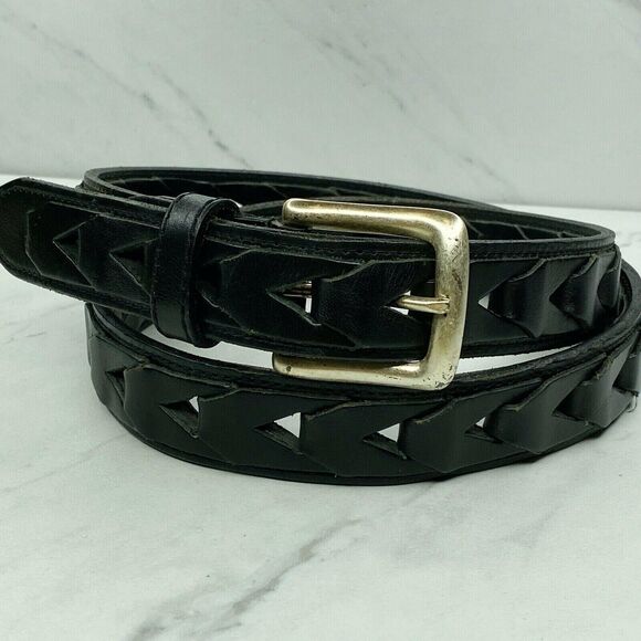 Black Pieced Woven Genuine Leather Link Belt Size 40 Mens Made in Argentina ✨ - Picture 1 of 6